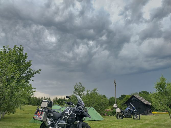 Campsite with thunderstorm clouds