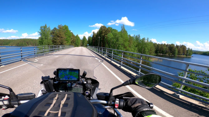 Driving North through the Lake District in Finland